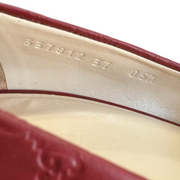 Gucci Guccissima Leather GG Pumps Peep Toe Platform Size 37 EU 7 US Burgundy - Picture 9 of 12